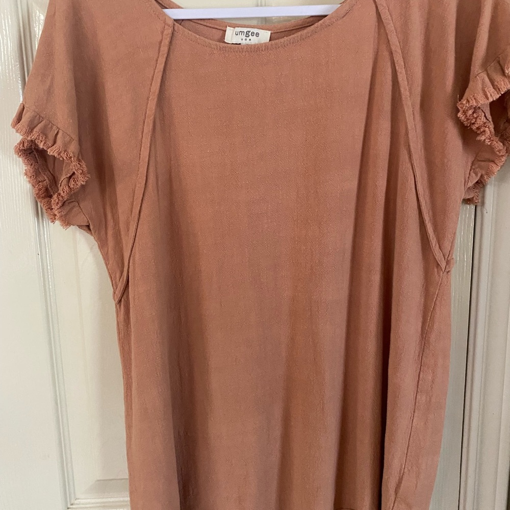 Umgee peach Ruffled Short Sleeve T-Shirt